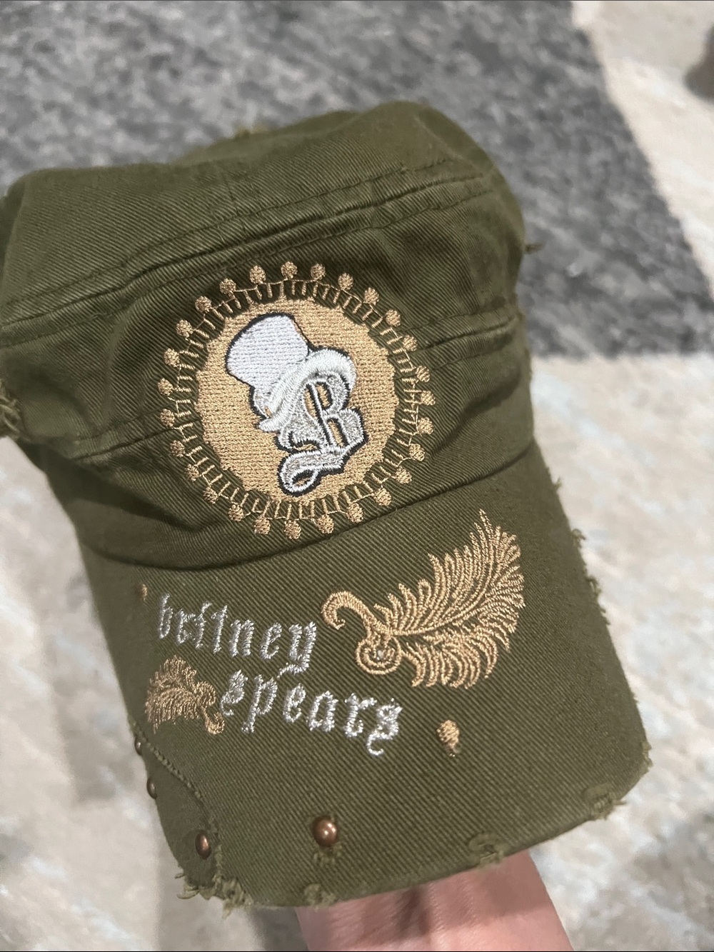 Britney Spears Olive Green Embroidered Military Cap